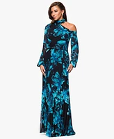 Xscape Petites Mock-Neck Cutout Long-Sleeve Long Sheath Dress