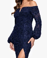 Xscape Petites Long-Sleeve Long Sheath Dress