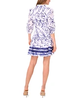 CeCe Women's Cotton Printed Belted Short Shirtdress