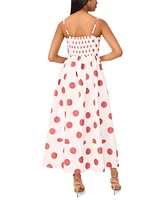 CeCe Women's Cotton-Blend Printed Tie Smocked-Back Maxi Dress