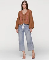Avec Les Filles Women's Drawstring Cropped Utility Jeans