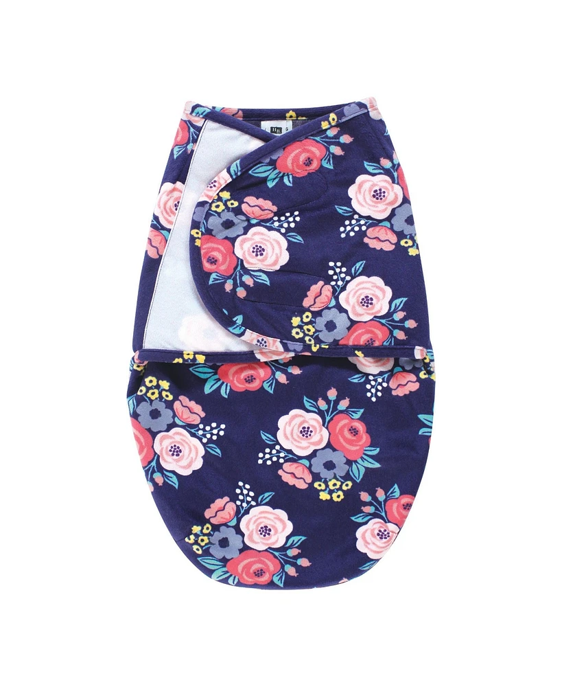 Hudson Baby Baby Girls Hudson Plush Faux Fur Swaddle Wrap, Navy Bold Floral, 0-3 Months