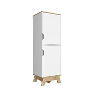 Depot E-shop Dahoon Single Kitchen Pantry Double Doors Cabinets, Four Shelves, Light oak / White