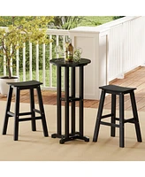 Round Bar Table Patio Hdpe Height Dining with Slatted Tabletop