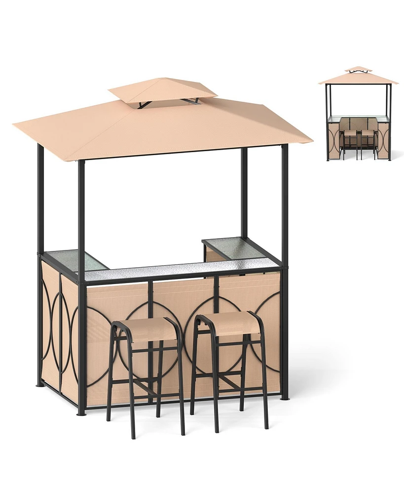 Grill Gazebo Set with Bar Table and 2 Stools for Outdoor Cooking Entertaining