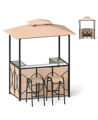 Grill Gazebo Set with Bar Table and 2 Stools for Outdoor Cooking Entertaining
