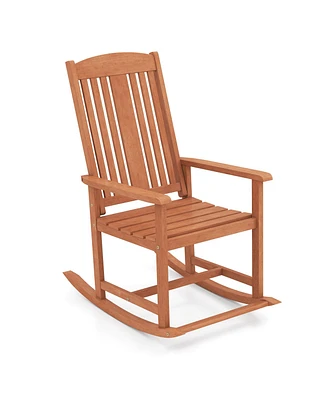 Outdoor Rocking Chair with High Back and Slatted Seat for Comfortable and Classic Patio Relaxation