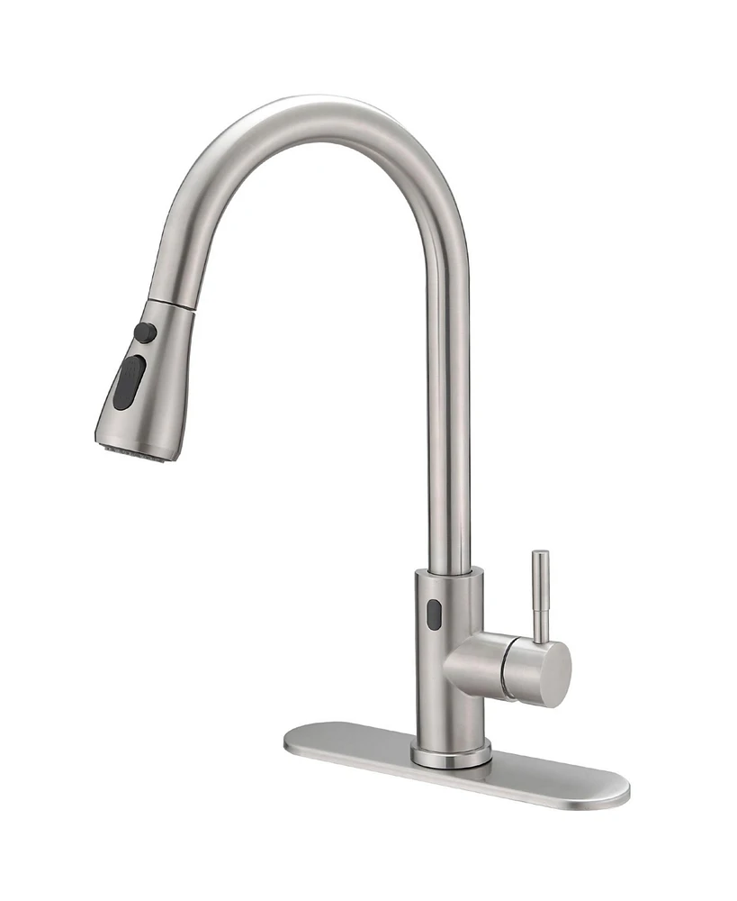 Single-Handle Touch Pull-Down Sprayer Kitchen Faucet with Supply Lines in Brushed Nickel