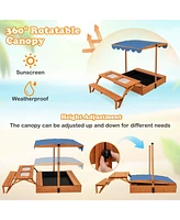 Slickblue Kids Wooden Sand Box with Foldable Picnic Sensory Table and Bench