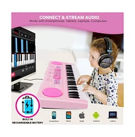 Pyle Kids Pink 49-Key Light-Up Karaoke Piano Keyboard with Mic - PKBRD4912PK