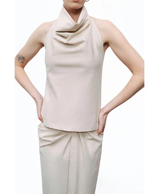 Nocturne Women's Draped Neckline Open Back Detailed Blouse