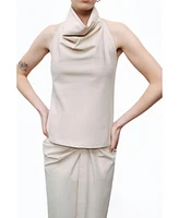 Nocturne Women's Draped Neckline Open Back Detailed Blouse