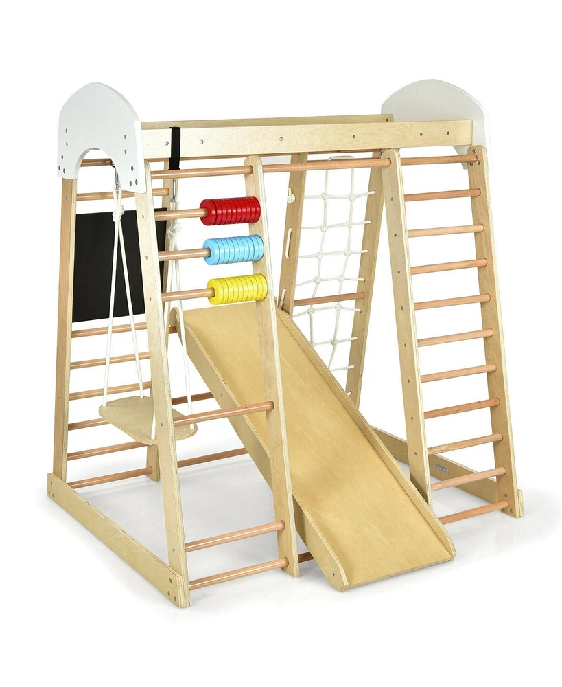 8-in-1 Wooden Climber Play Set with Slide and Swing for Kids