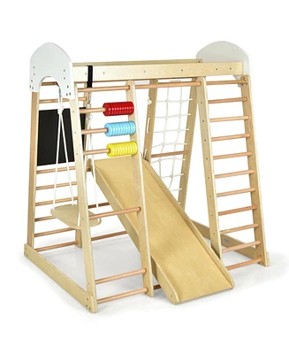 8-in-1 Wooden Climber Play Set with Slide and Swing for Kids