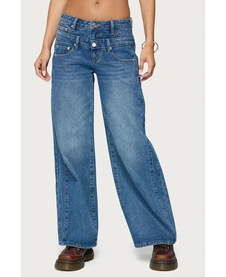 Edikted Women's Abel Layered Look Low Rise Jeans