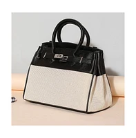 Women's The Panel-Overlap Satchel Bag - Off-White & Obsidian Black