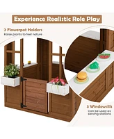 Outdoor Playhouse with Serving Stations and Door for 2+ Years Old