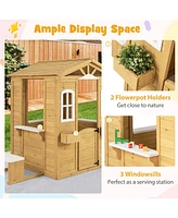 Wood Playhouse with Bench and Serving Stations for 2+ Years Old Kids