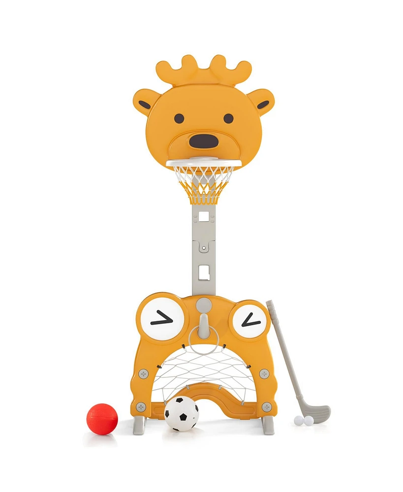4-in-1 Toddler Height Adjustable Basketball Hoop with Ring Toss for 3+ Kids