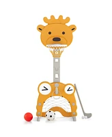 4-in-1 Toddler Height Adjustable Basketball Hoop with Ring Toss for 3+ Kids