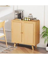 Wicker Buffet Storage Cabinet with Pe Rattan Doors and Freestanding Kitchen Cupboard