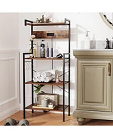 4-Tier Kitchen Bakers Rack with Power Outlet and 8 Hooks