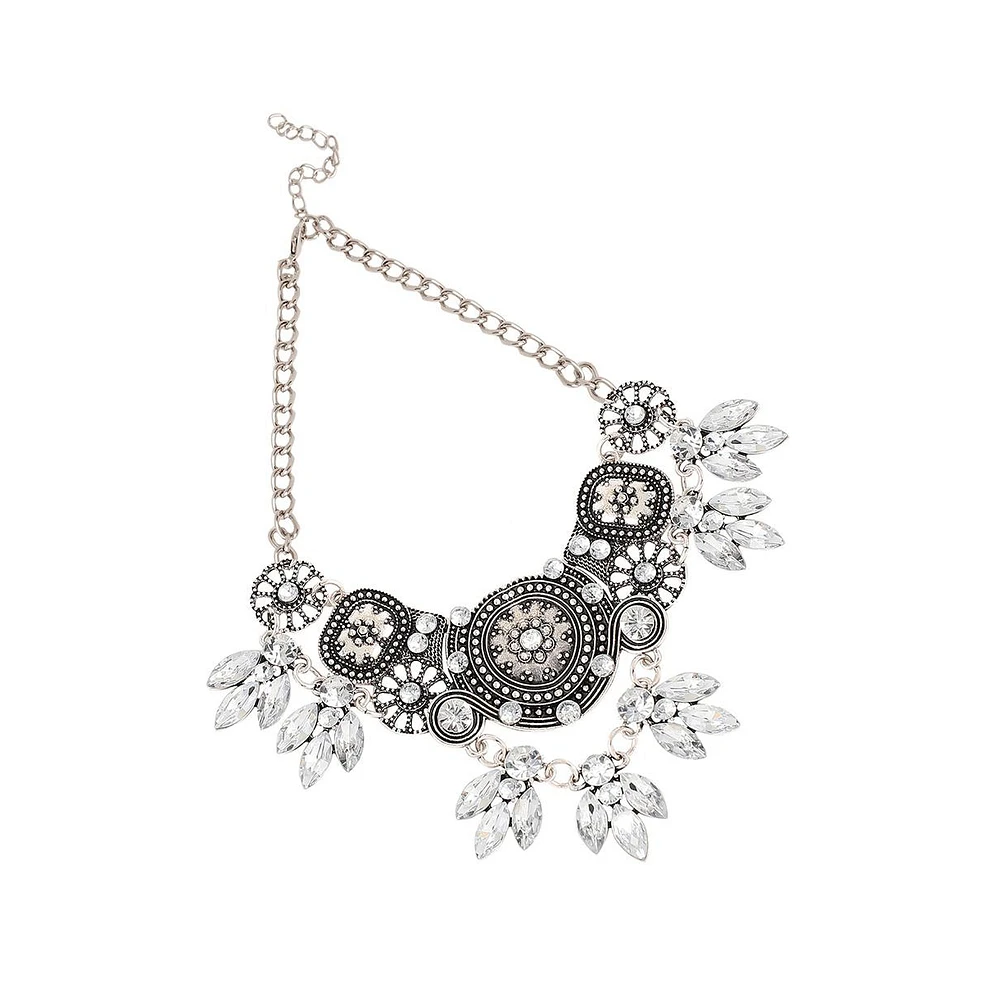 Sohi Women's Blue Circular Foliage Drop Statement Necklace