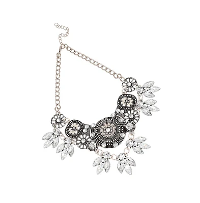 Sohi Women's Blue Circular Foliage Drop Statement Necklace