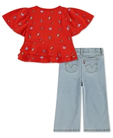 Levi's Little Girls 2-Piece Peplum Top and Wide Jeans Set