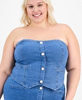Full Circle Trends Trendy Plus Denim Corset Top & Mini Skirt Set