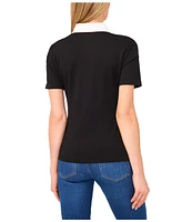 CeCe Women's Short Sleeve Contrast Collar Polo Top
