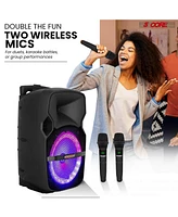 5 Core 10 Inch Tws Pair Bluetooth Party Speakers 400 Watt Portable Karaoke Pa System Rechargeable Loud Speaker + Tripod Stand 2X Wireless Mics Led Lig