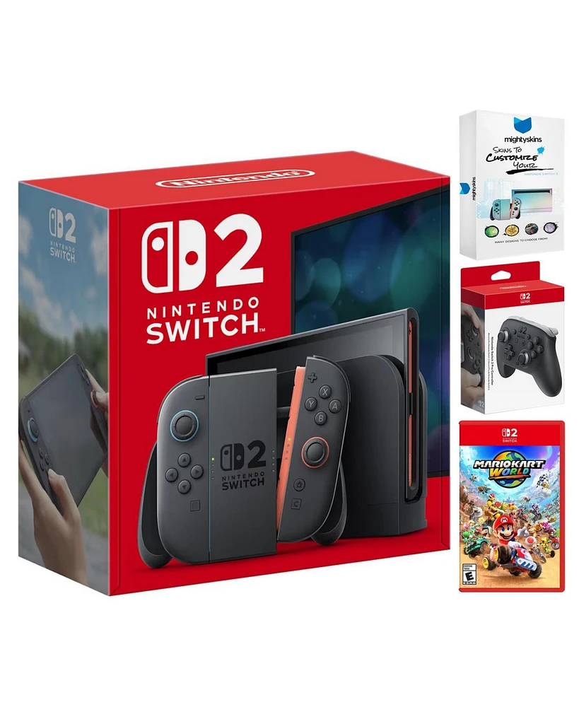 Nintendo Switch 2 Video Game Console with Mario Kart World, Pro Controller and MightySkins Code Bundle