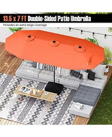Gymax 13FT Double-sided Patio Umbrella w/ Crank Handle Base Safety Lock