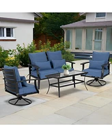 Aoodor 24'' x Outdoor Deep Seat Chair Cushion Set, Olefin Fabric Slipcovers with Sponge Foam (Set of 2 Seats, Backs, Lumbar Pillows)
