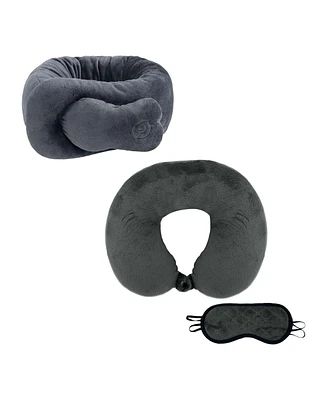 Pursonic Travel Comfort & Relief Bundle - Memory Foam Travel Pillow with Sleep Mask + Portable Neck & Shoulder Adjustable Massaging Wrap