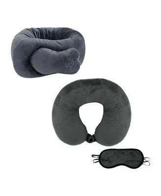 Pursonic Travel Comfort Relief Bundle X2013 Memory Foam Travel Pillow With Sleep Mask Portable Neck Shoulder Adjustable Massaging Wrap