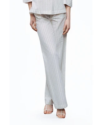 Nocturne Women's Linen Blend Striped High Waist Pants