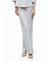 Nocturne Women's Linen Blend Striped High Waist Pants