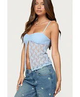Edikted Women's Priya Sheer Lace Split Front Top