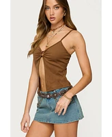 Edikted Women's Split Front Faux Suede Tank Top