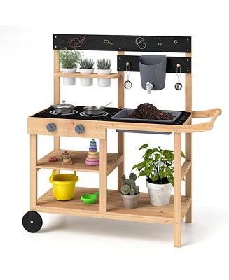 Outdoor Play Kitchen with Blackboard and Planting Pots