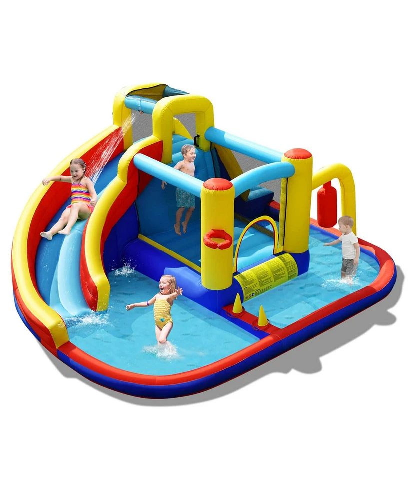 7-in-1 Inflatable Water Slide Bounce Castle with Splash Pool and Climbing Wall without Blowerwer