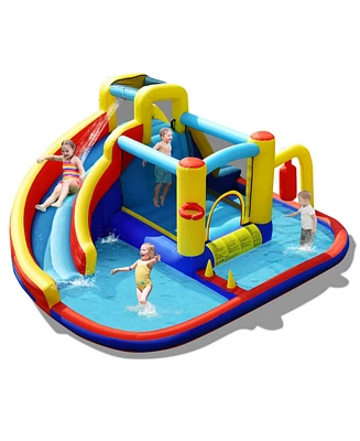 7-in-1 Inflatable Water Slide Bounce Castle with Splash Pool and Climbing Wall without Blowerwer