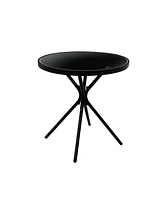 Steel Outdoor Patio Side Coffee Table with Tempered Glass Tabletop