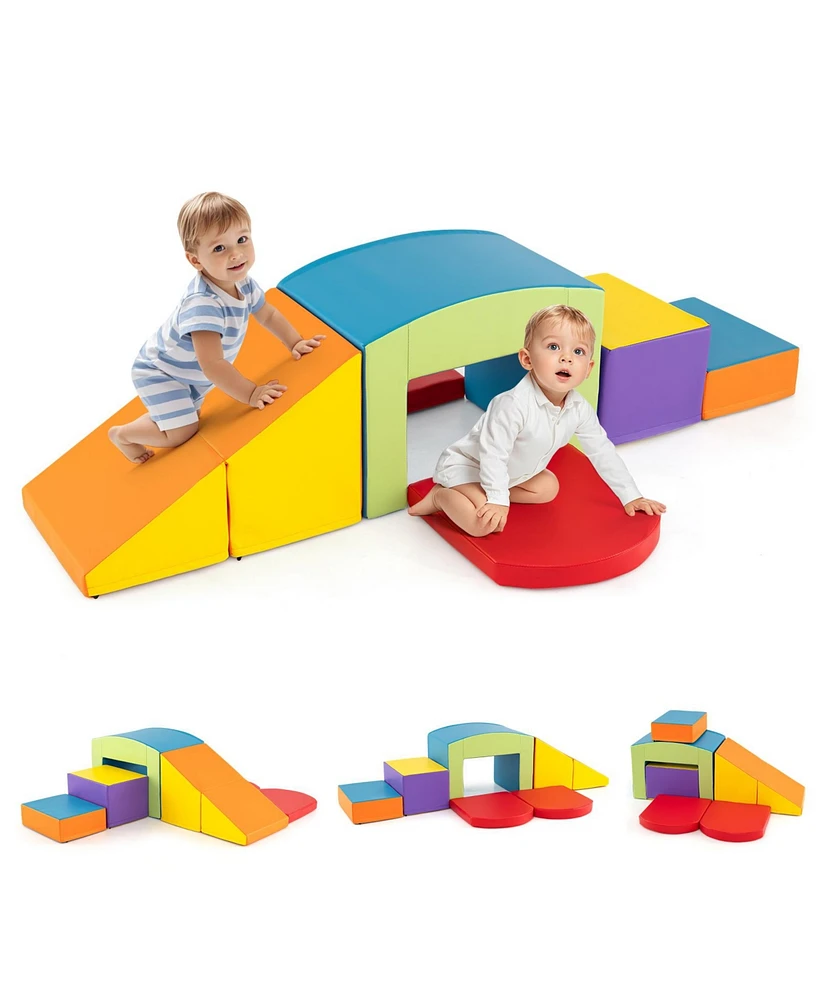 Slickblue Kids 6 Pieces Foam Climbing Blocks Soft Play Climbing with Tunnel