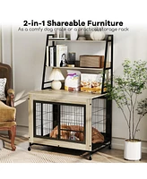 Industrial Dog Kennel Dog Crate Furniture with Storage Shelves