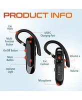 Delton 22X Wireless Mono Bluetooth Headset, Wireless Single Ear Headset With Built-In Two Microphones, Lightweight Bluetooth Phone Earpiece Compatible