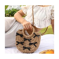 Women's The Bow-Straw Hand Bag - Tan Brown