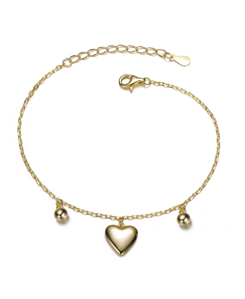 14K Gold Plated Heart Bead Charm Bracelet